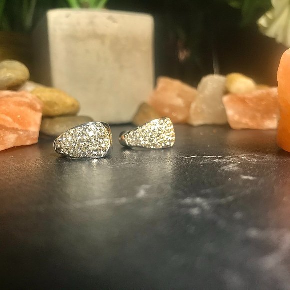 Sterling Silver Crystal Shimmer Semihoop Earrings - Picture 3 of 6